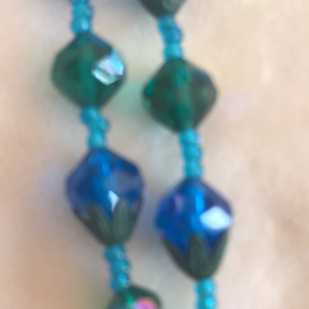 VTG BLUE ENAMEL AURORA BOREALIS CRYSTAL 2 STRAND - Picture 7 of 14